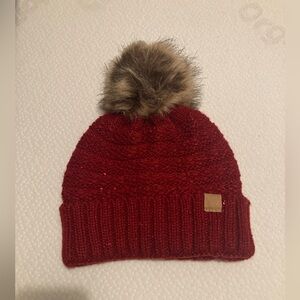Sonoma Burgundy Knit Hat with Faux Fur Pom-Pom
